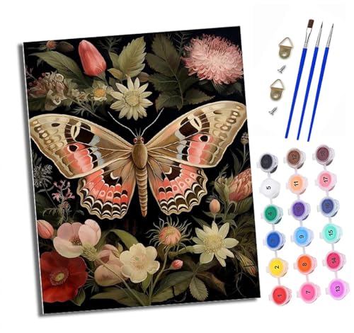Malen nach Zahlen Erwachsene Schmetterling in den Blumen DIY Handgemalt Ölgemälde Kit Paint by Numbers Adult Mit 3 - Pinseln und Acrylfarbe Knitterfreie Leinwand set - 40 X 50 CM von XXHXIE