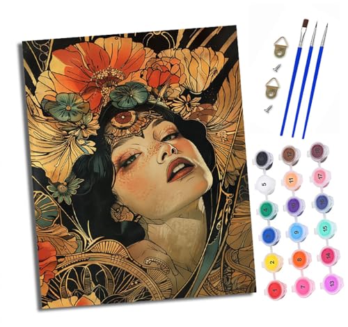Malen nach Zahlen Erwachsene Schönes Mädchen mit Blumen DIY Handgemalt Ölgemälde Kit Paint by Numbers Adult Mit 3 - Pinseln und Acrylfarbe Knitterfreie Leinwand set - 40 X 50 CM von XXHXIE