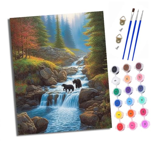 Malen nach Zahlen Erwachsene Schwarzbär im Bach DIY Handgemalt Ölgemälde Kit Paint by Numbers Adult Mit 3 - Pinseln und Acrylfarbe knitterfreie leinwand Kit - 40 X 50 CM von XXHXIE