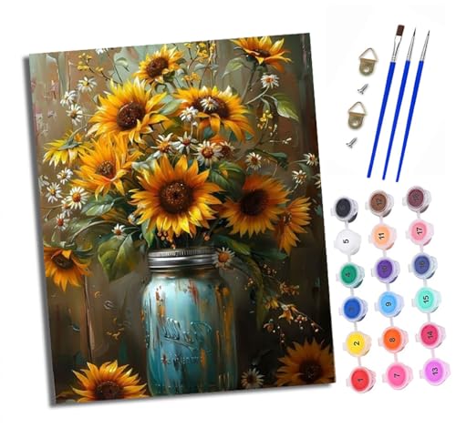 Malen nach Zahlen Erwachsene Sonnenblumen im Glas DIY Handgemalt Ölgemälde Kit Mit 3 - Pinseln und Acrylfarbe Knitterfreie Leinwand set - 40 X 50 CM Mit Rahmen Malen nach Zahlen Erwachsene Sonnenblumen im Glas DIY Handgemalt Ölgemälde Kit Mit 3 - Pinseln und Acrylfarbe Knitterfreie Leinwand set - 40 X 50 CM Mit Rahmen von XXHXIE