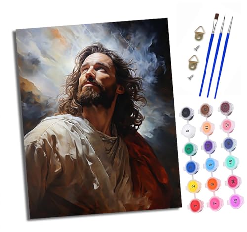 Malen nach Zahlen Erwachsene Statue von Jesus, der nach oben blickt DIY Handgemalt Ölgemälde Kit Paint by Numbers Adult Mit 3 - Pinseln und Acrylfarbe knitterfreie leinwand Kit - 40 X 50 CM von XXHXIE