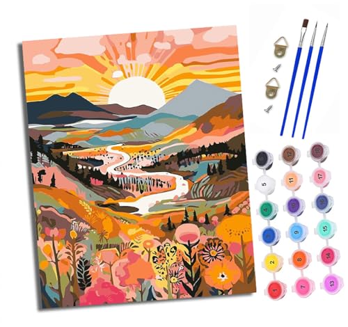 Malen nach Zahlen Erwachsene Tal bei Sonnenaufgang DIY Handgemalt Ölgemälde Kit Paint by Numbers Adult Mit 3 - Pinseln und Acrylfarbe knitterfreie leinwand Kit - 40 X 50 CM von XXHXIE