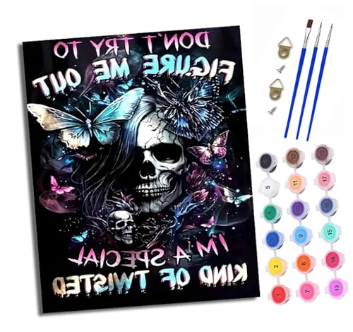 Malen nach Zahlen Erwachsene Totenkopf und Schmetterling DIY Handgemalt Ölgemälde Kit Paint by Numbers Adult Mit 3 - Pinseln und Acrylfarbe knitterfreie leinwand Kit - 40 X 50 CM von XXHXIE