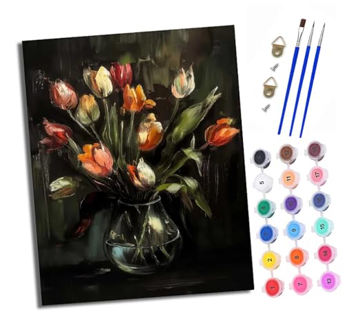 Malen nach Zahlen Erwachsene Tulpen in der Vase DIY Handgemalt Ölgemälde Kit Paint by Numbers Adult Mit 3 - Pinseln und Acrylfarbe knitterfreie leinwand Kit - 40 X 50 CM Malen nach Zahlen Erwachsene Tulpen in der Vase DIY Handgemalt Ölgemälde Kit Paint by Numbers Adult Mit 3 - Pinseln und Acrylfarbe knitterfreie leinwand Kit - 40 X 50 CM von XXHXIE