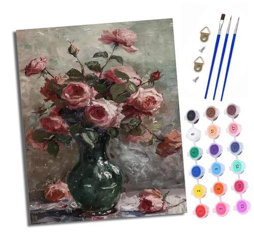Malen nach Zahlen Erwachsene Vase mit rosa Rosen DIY Handgemalt Ölgemälde Kit Paint by Numbers Adult Mit 3 - Pinseln und Acrylfarbe knitterfreie leinwand Kit - 40 X 50 CM Malen nach Zahlen Erwachsene Vase mit rosa Rosen DIY Handgemalt Ölgemälde Kit Paint by Numbers Adult Mit 3 - Pinseln und Acrylfarbe knitterfreie leinwand Kit - 40 X 50 CM von XXHXIE