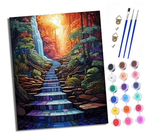 Malen nach Zahlen Erwachsene Waldfarbe tritt durch Licht DIY Handgemalt Ölgemälde Kit Mit 3 - Pinseln und Acrylfarbe Knitterfreie Leinwand set - 40 X 50 CM Mit Rahmen von XXHXIE