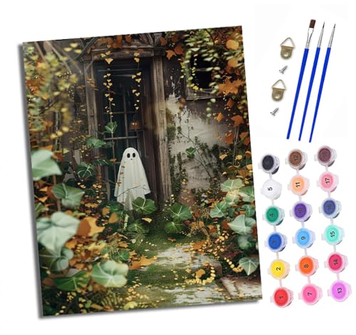 Malen nach Zahlen Erwachsene Weißer Geist vor der Tür DIY Handgemalt Ölgemälde Kit Paint by Numbers Adult Mit 3 - Pinseln und Acrylfarbe Knitterfreie Leinwand set - 40 X 50 CM von XXHXIE