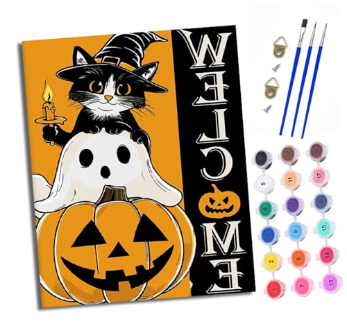 Malen nach Zahlen Erwachsene Willkommensbild zum Thema Halloween DIY Handgemalt Ölgemälde Kit Paint by Numbers Adult Mit 3 - Pinseln und Acrylfarbe Knitterfreie Leinwand set - 40 X 50 CM von XXHXIE