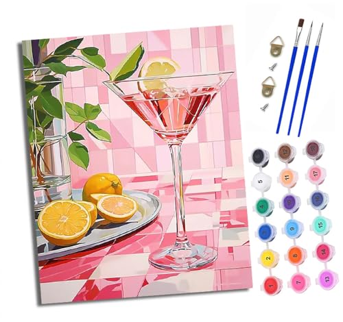 Malen nach Zahlen Erwachsene Zitronen-Rosa-Cocktail DIY Handgemalt Ölgemälde Kit Paint by Numbers Adult Mit 3 - Pinseln und Acrylfarbe knitterfreie leinwand Kit - 40 X 50 CM von XXHXIE