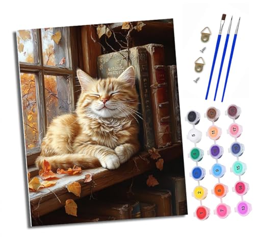Malen nach Zahlen Handgemalt Ölgemälde Set für Anfänger und Jugendliche Orangefarbene Katze schläft tief und fest am Fenster Pinsel und Acrylfarbe 40x50 cm ideal als Geschenk oder zur Heimdekoration Malen nach Zahlen Handgemalt Ölgemälde Set für Anfänger und Jugendliche Orangefarbene Katze schläft tief und fest am Fenster Pinsel und Acrylfarbe 40x50 cm ideal als Geschenk oder zur Heimdekoration von XXHXIE