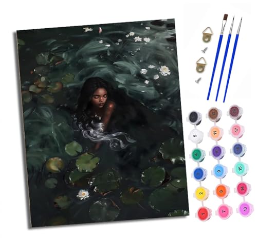 XXHXIE Malen Nach Zahlen Erwachsene-DIY Handgemalt Ölgemälde KitAfrikanisches Mädchen Teich für Anfänger Mit 3-Pinseln und Acrylfarbe Handgemalt öLgemäLde Kit Als Geschenk 40x50cm (Mit Rahmen) von XXHXIE