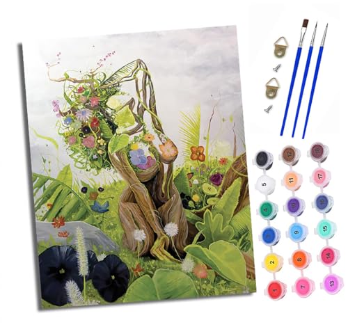 XXHXIE Malen Nach Zahlen Erwachsene-DIY Handgemalt Ölgemälde KitBaum, Rebe, Blume, Person für Anfänger Mit 3-Pinseln und Acrylfarbe Handgemalt öLgemäLde Kit Als Geschenk 40x50cm (Mit Rahmen) von XXHXIE