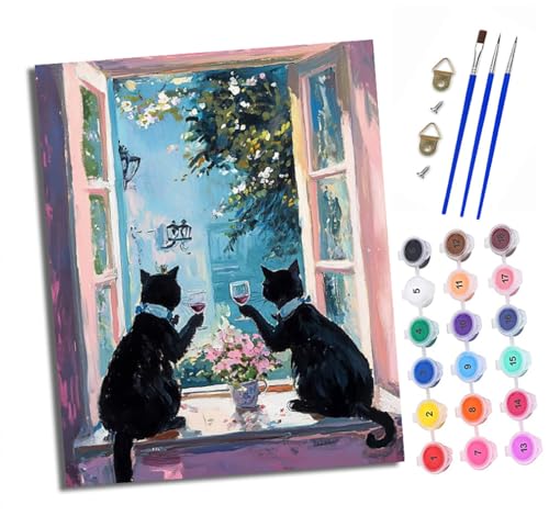 XXHXIE Malen Nach Zahlen Erwachsene-DIY Handgemalt Ölgemälde KitBestie Cat erhebt ein Glas für Anfänger Mit 3-Pinseln und Acrylfarbe Handgemalt öLgemäLde Kit Als Geschenk 40x50cm (Mit Rahmen) von XXHXIE
