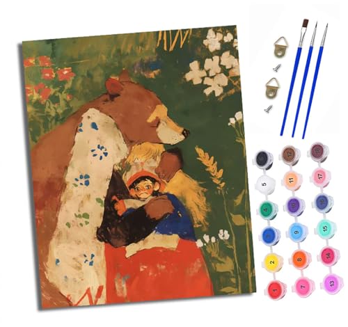 XXHXIE Malen Nach Zahlen Erwachsene-DIY Handgemalt Ölgemälde KitBlumenbär-Mädchen für Anfänger Mit 3-Pinseln und Acrylfarbe Handgemalt öLgemäLde Kit Als Geschenk 40x50cm (Rahmenlos) von XXHXIE