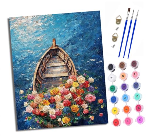XXHXIE Malen Nach Zahlen Erwachsene-DIY Handgemalt Ölgemälde KitBlumenboot für Anfänger Mit 3-Pinseln und Acrylfarbe Handgemalt öLgemäLde Kit Als Geschenk 40x50cm (Rahmenlos) von XXHXIE