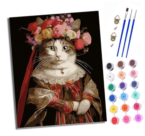 XXHXIE Malen Nach Zahlen Erwachsene-DIY Handgemalt Ölgemälde KitBlumenkönigin-Kätzchen für Anfänger Mit 3-Pinseln und Acrylfarbe Handgemalt öLgemäLde Kit Als Geschenk 40x50cm (Rahmenlos) von XXHXIE