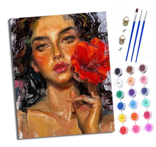 XXHXIE Malen Nach Zahlen Erwachsene-DIY Handgemalt Ölgemälde KitBlumenschönheits-Avatar für Anfänger Mit 3-Pinseln und Acrylfarbe Handgemalt öLgemäLde Kit Als Geschenk 40x50cm (Rahmenlos) von XXHXIE