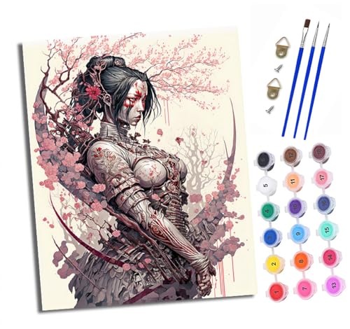 XXHXIE Malen Nach Zahlen Erwachsene-DIY Handgemalt Ölgemälde KitBlumentattoo Krieger für Anfänger Mit 3-Pinseln und Acrylfarbe Handgemalt öLgemäLde Kit Als Geschenk 40x50cm (Rahmenlos) von XXHXIE