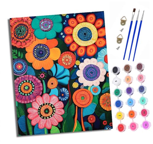 XXHXIE Malen Nach Zahlen Erwachsene-DIY Handgemalt Ölgemälde KitBunte Blumensammlung für Anfänger Mit 3-Pinseln und Acrylfarbe Handgemalt öLgemäLde Kit Als Geschenk 40x50cm (Mit Rahmen) von XXHXIE