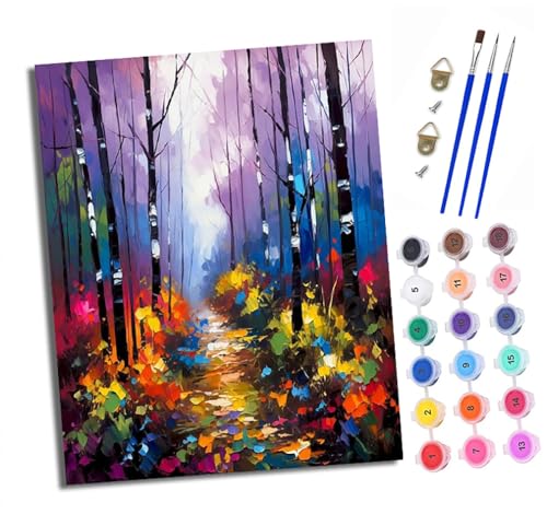XXHXIE Malen Nach Zahlen Erwachsene-DIY Handgemalt Ölgemälde KitBunte Waldwege für Anfänger Mit 3-Pinseln und Acrylfarbe Handgemalt öLgemäLde Kit Als Geschenk 40x50cm (Mit Rahmen) von XXHXIE