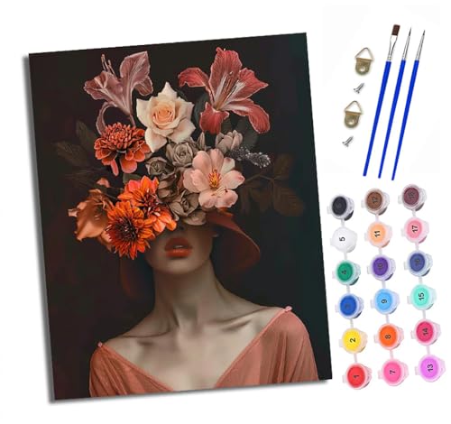 XXHXIE Malen Nach Zahlen Erwachsene-DIY Handgemalt Ölgemälde KitBuntes Blumenmädchen für Anfänger Mit 3-Pinseln und Acrylfarbe Handgemalt öLgemäLde Kit Als Geschenk 40x50cm (Mit Rahmen) von XXHXIE