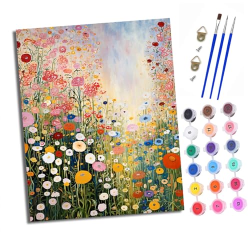 XXHXIE Malen Nach Zahlen Erwachsene-DIY Handgemalt Ölgemälde KitBuntes Blumenmeer für Anfänger Mit 3-Pinseln und Acrylfarbe Handgemalt öLgemäLde Kit Als Geschenk 40x50cm (Rahmenlos) von XXHXIE