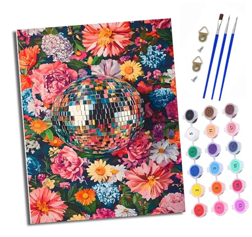 XXHXIE Malen Nach Zahlen Erwachsene-DIY Handgemalt Ölgemälde KitDiscokugel in Blumen für Anfänger Mit 3-Pinseln und Acrylfarbe Handgemalt öLgemäLde Kit Als Geschenk 40x50cm (Rahmenlos) von XXHXIE