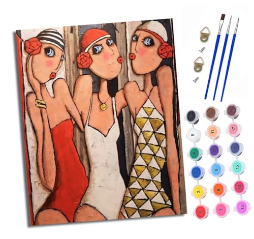 XXHXIE Malen Nach Zahlen Erwachsene-DIY Handgemalt Ölgemälde KitDrei Damen in Badeanzügen für Anfänger Mit 3-Pinseln und Acrylfarbe Handgemalt öLgemäLde Kit Als Geschenk 40x50cm (Mit Rahmen) von XXHXIE
