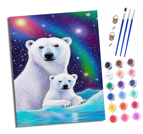 XXHXIE Malen Nach Zahlen Erwachsene-DIY Handgemalt Ölgemälde KitEisbären unter der Aurora für Anfänger Mit 3-Pinseln und Acrylfarbe Handgemalt öLgemäLde Kit Als Geschenk 40x50cm (Rahmenlos) von XXHXIE
