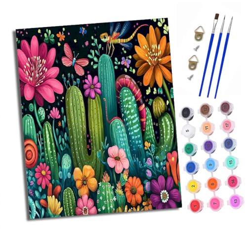 XXHXIE Malen Nach Zahlen Erwachsene-DIY Handgemalt Ölgemälde KitFantasie-Kaktusgarten für Anfänger Mit 3-Pinseln und Acrylfarbe Handgemalt öLgemäLde Kit Als Geschenk 40x50cm (Mit Rahmen) von XXHXIE