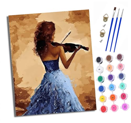 XXHXIE Malen Nach Zahlen Erwachsene-DIY Handgemalt Ölgemälde KitFrau spielt Geige für Anfänger Mit 3-Pinseln und Acrylfarbe Handgemalt öLgemäLde Kit Als Geschenk 40x50cm (Rahmenlos) von XXHXIE