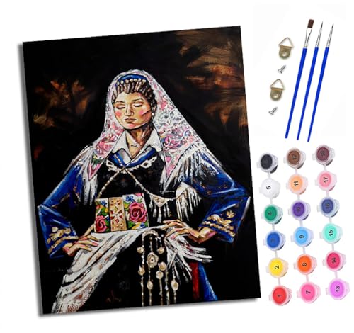 XXHXIE Malen Nach Zahlen Erwachsene-DIY Handgemalt Ölgemälde KitFrauen in Trachten für Anfänger Mit 3-Pinseln und Acrylfarbe Handgemalt öLgemäLde Kit Als Geschenk 40x50cm (Mit Rahmen) von XXHXIE