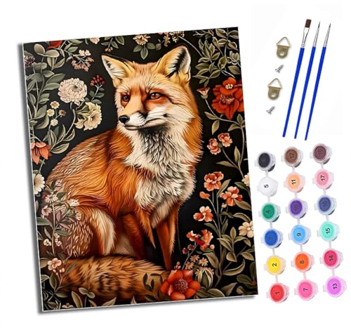 XXHXIE Malen Nach Zahlen Erwachsene-DIY Handgemalt Ölgemälde KitFuchs in den Blumen für Anfänger Mit 3-Pinseln und Acrylfarbe Handgemalt öLgemäLde Kit Als Geschenk 40x50cm (Rahmenlos) von XXHXIE
