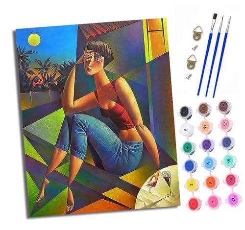 XXHXIE Malen Nach Zahlen Erwachsene-DIY Handgemalt Ölgemälde KitGeometrische Figurenmalerei für Anfänger Mit 3-Pinseln und Acrylfarbe Handgemalt öLgemäLde Kit Als Geschenk 40x50cm (Mit Rahmen) von XXHXIE