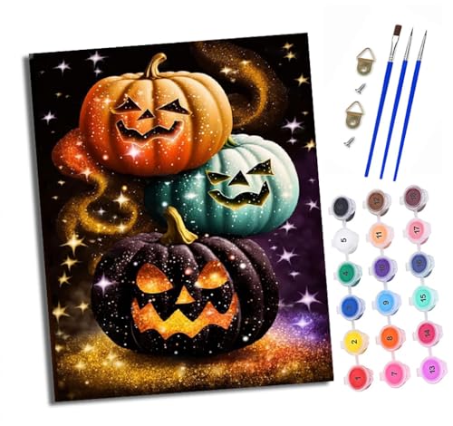XXHXIE Malen Nach Zahlen Erwachsene-DIY Handgemalt Ölgemälde KitGlitzernder Halloween-Kürbis für Anfänger Mit 3-Pinseln und Acrylfarbe Handgemalt öLgemäLde Kit Als Geschenk 40x50cm (Rahmenlos) von XXHXIE