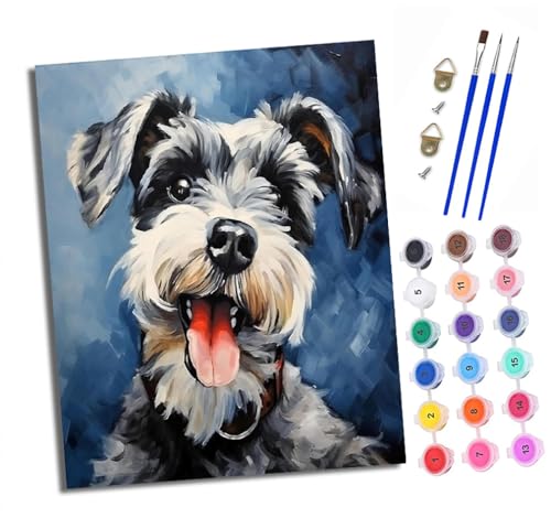 XXHXIE Malen Nach Zahlen Erwachsene-DIY Handgemalt Ölgemälde KitGlücklicher Schnauzer für Anfänger Mit 3-Pinseln und Acrylfarbe Handgemalt öLgemäLde Kit Als Geschenk 40x50cm (Rahmenlos) von XXHXIE