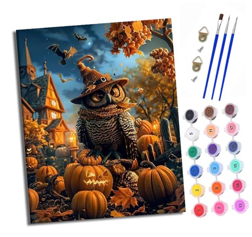 XXHXIE Malen Nach Zahlen Erwachsene-DIY Handgemalt Ölgemälde KitHalloween-Eule für Anfänger Mit 3-Pinseln und Acrylfarbe Handgemalt öLgemäLde Kit Als Geschenk 40x50cm (Rahmenlos) von XXHXIE