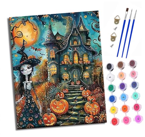 XXHXIE Malen Nach Zahlen Erwachsene-DIY Handgemalt Ölgemälde KitHalloween-Spukhaus für Anfänger Mit 3-Pinseln und Acrylfarbe Handgemalt öLgemäLde Kit Als Geschenk 40x50cm (Rahmenlos) von XXHXIE