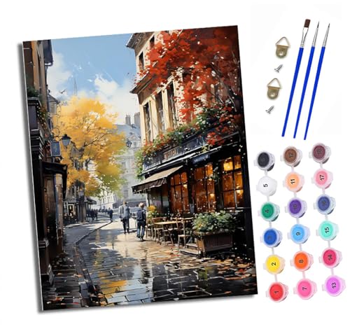 XXHXIE Malen Nach Zahlen Erwachsene-DIY Handgemalt Ölgemälde KitHerbststraßen für Anfänger Mit 3-Pinseln und Acrylfarbe Handgemalt öLgemäLde Kit Als Geschenk 40x50cm (Rahmenlos) von XXHXIE