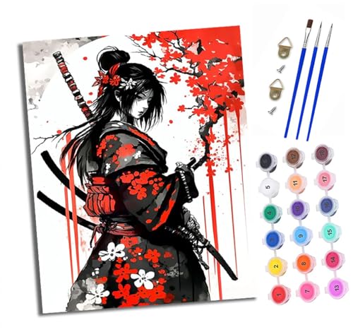 XXHXIE Malen Nach Zahlen Erwachsene-DIY Handgemalt Ölgemälde KitJapanisches Samurai-Mädchen für Anfänger Mit 3-Pinseln und Acrylfarbe Handgemalt öLgemäLde Kit Als Geschenk 40x50cm (Rahmenlos) von XXHXIE