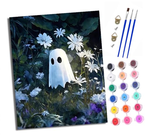 XXHXIE Malen Nach Zahlen Erwachsene-DIY Handgemalt Ölgemälde KitKleines Gespenst in den Blumen für Anfänger Mit 3-Pinseln und Acrylfarbe Handgemalt öLgemäLde Kit Als Geschenk 40x50cm (Rahmenlos) von XXHXIE
