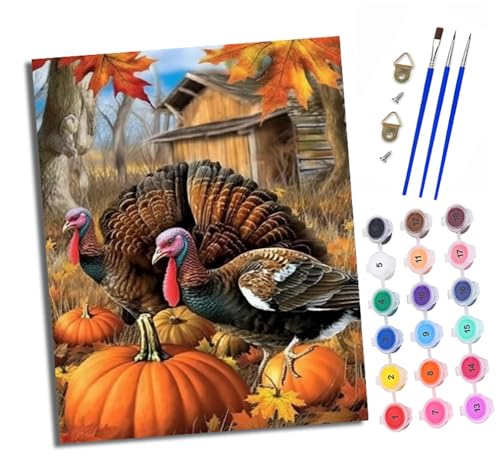 XXHXIE Malen Nach Zahlen Erwachsene-DIY Handgemalt Ölgemälde KitKürbis und Truthahn für Anfänger Mit 3-Pinseln und Acrylfarbe Handgemalt öLgemäLde Kit Als Geschenk 40x50cm (Rahmenlos) von XXHXIE