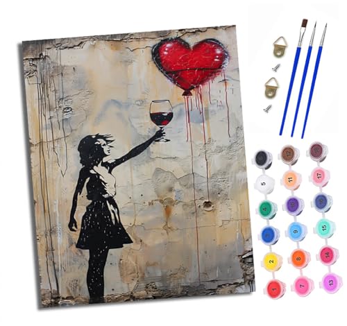 XXHXIE Malen Nach Zahlen Erwachsene-DIY Handgemalt Ölgemälde KitMädchen Weinglas Liebe Herz für Anfänger Mit 3-Pinseln und Acrylfarbe Handgemalt öLgemäLde Kit Als Geschenk 40x50cm (Rahmenlos) von XXHXIE