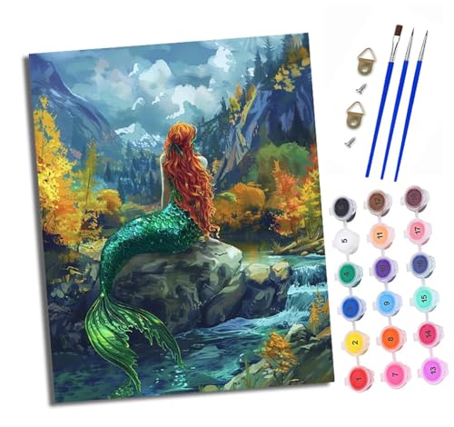XXHXIE Malen Nach Zahlen Erwachsene-DIY Handgemalt Ölgemälde KitMeerjungfrau in den Bergen für Anfänger Mit 3-Pinseln und Acrylfarbe Handgemalt öLgemäLde Kit Als Geschenk 40x50cm (Rahmenlos) von XXHXIE