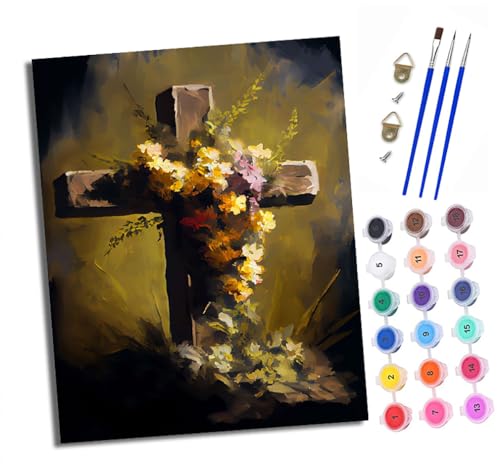XXHXIE Malen Nach Zahlen Erwachsene-DIY Handgemalt Ölgemälde KitMystisches Blumenkreuz für Anfänger Mit 3-Pinseln und Acrylfarbe Handgemalt öLgemäLde Kit Als Geschenk 40x50cm (Rahmenlos) von XXHXIE