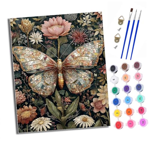 XXHXIE Malen Nach Zahlen Erwachsene-DIY Handgemalt Ölgemälde KitSchmetterling in den Blumen für Anfänger Mit 3-Pinseln und Acrylfarbe Handgemalt öLgemäLde Kit Als Geschenk 40x50cm (Rahmenlos) von XXHXIE