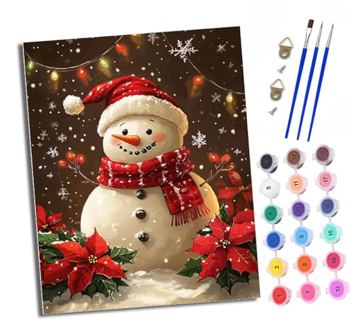 XXHXIE Malen Nach Zahlen Erwachsene-DIY Handgemalt Ölgemälde KitSchneemann als Weihnachtsmann für Anfänger Mit 3-Pinseln und Acrylfarbe Handgemalt öLgemäLde Kit Als Geschenk 40x50cm (Rahmenlos) von XXHXIE