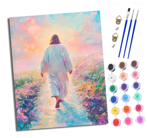 XXHXIE Malen Nach Zahlen Erwachsene-DIY Handgemalt Ölgemälde KitSchöner Jesus zurück für Anfänger Mit 3-Pinseln und Acrylfarbe Handgemalt öLgemäLde Kit Als Geschenk 40x50cm (Mit Rahmen) von XXHXIE