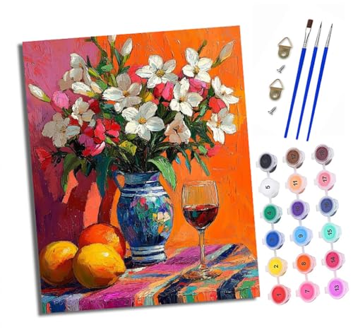 XXHXIE Malen Nach Zahlen Erwachsene-DIY Handgemalt Ölgemälde KitVase Weinglas orange für Anfänger Mit 3-Pinseln und Acrylfarbe Handgemalt öLgemäLde Kit Als Geschenk 40x50cm (Rahmenlos) von XXHXIE