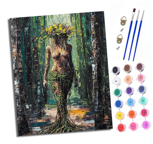 XXHXIE Malen Nach Zahlen Erwachsene-DIY Handgemalt Ölgemälde KitWald Blumenstrauß Baum Mann für Anfänger Mit 3-Pinseln und Acrylfarbe Handgemalt öLgemäLde Kit Als Geschenk 40x50cm (Mit Rahmen) von XXHXIE